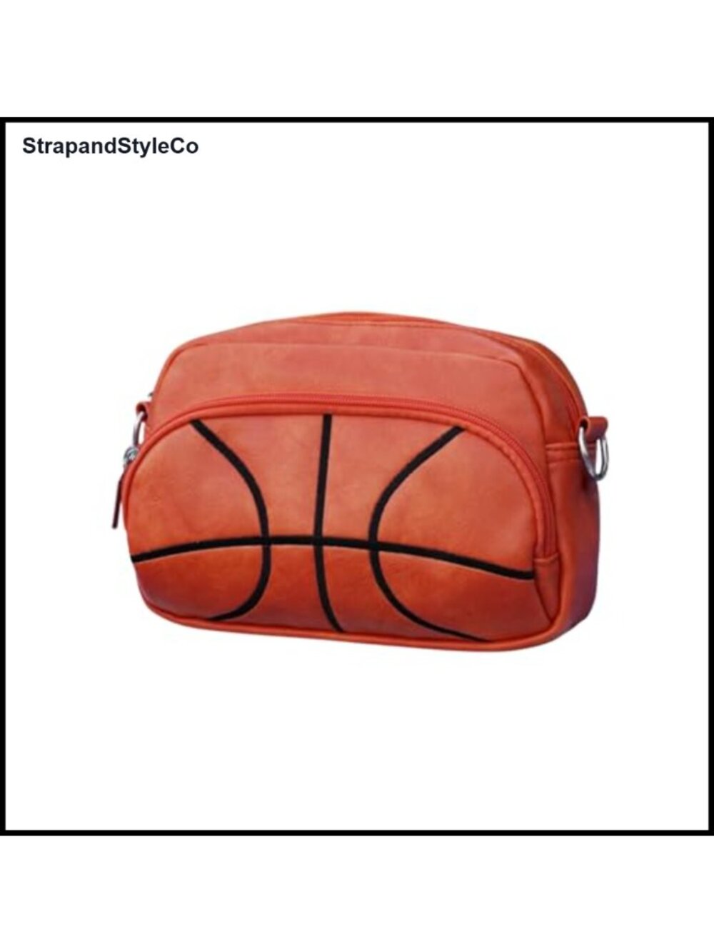 Faux Leather Basketball Crossbody Purse Round Sling Bag Adjustable Strap
